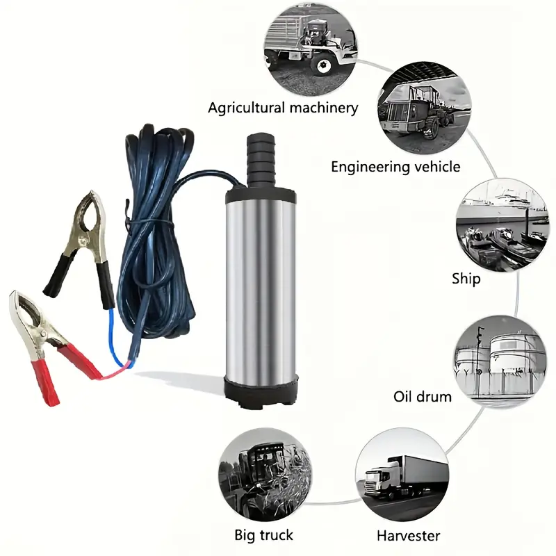 Portable 12V DC Submersible Fuel Transfer Pump, Lightweight Small-Size, Easy-to-Install, 3m Wire, 12L/min Flow Rate, 8500r/min Speed, 16mm Size, Fits Farm Machinery Tanks, Suitable for Water, Coal Oil, Kerosene