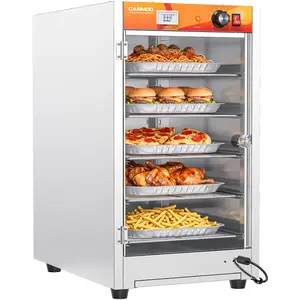 CAMMOO 133Qt 5-Tier 900W Commercial Food Warmer w/ 304 Blued Stainless Steel Heating Element, Single-Tempered Glass Door, Adjustable Shelf, Electric Catering Hot Box Countertop Heated Holding Cabinet
