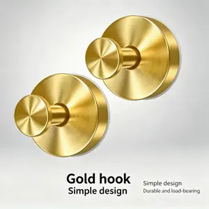 Premium Brushed Gold Adhesive Hooks (No Drilling, No Holes, No Mess) - Wall-Safe Heavy Towel, Robe & Accessory Hangers with Bible Verse Storage Jar, Verse Cards, Holographic Self-Sealing Organizer Bags & Mirror Flower