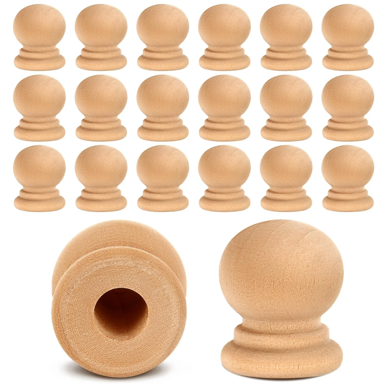 50 Wood Finials 3/4 Inch Tall With 1/4 Hole Unfinished Drawer Knobs Pulls Handles Small Round Wooden Dowel Rods Caps For Crafts  Diy Cabinet Furniture