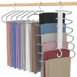 2 Pack Pants Hangers Space Saving Clothes Hanging 6 Layers, Non Slip Clothes Hangers for Closet Organizers and Storage Home Organization,TikTok Closet Hack, Aesthetic Closet Organization, Space Saving Laundry Favorite
