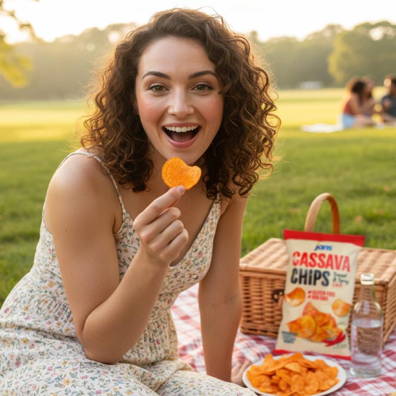 Jans Cassava Chips Sweet & Spicy Chili Flavor 8oz (Pack of 2) — Crunchy Yuca Chips | Cassava Balado