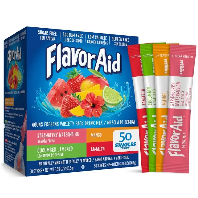 Flavor Aid Aguas Frescas Singles To Go Variety Pack, Powdered Drink Mix, 1 Box (50 Single Servings)