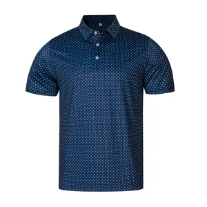 Navy Blue Micro Geo Print Performance Polo
