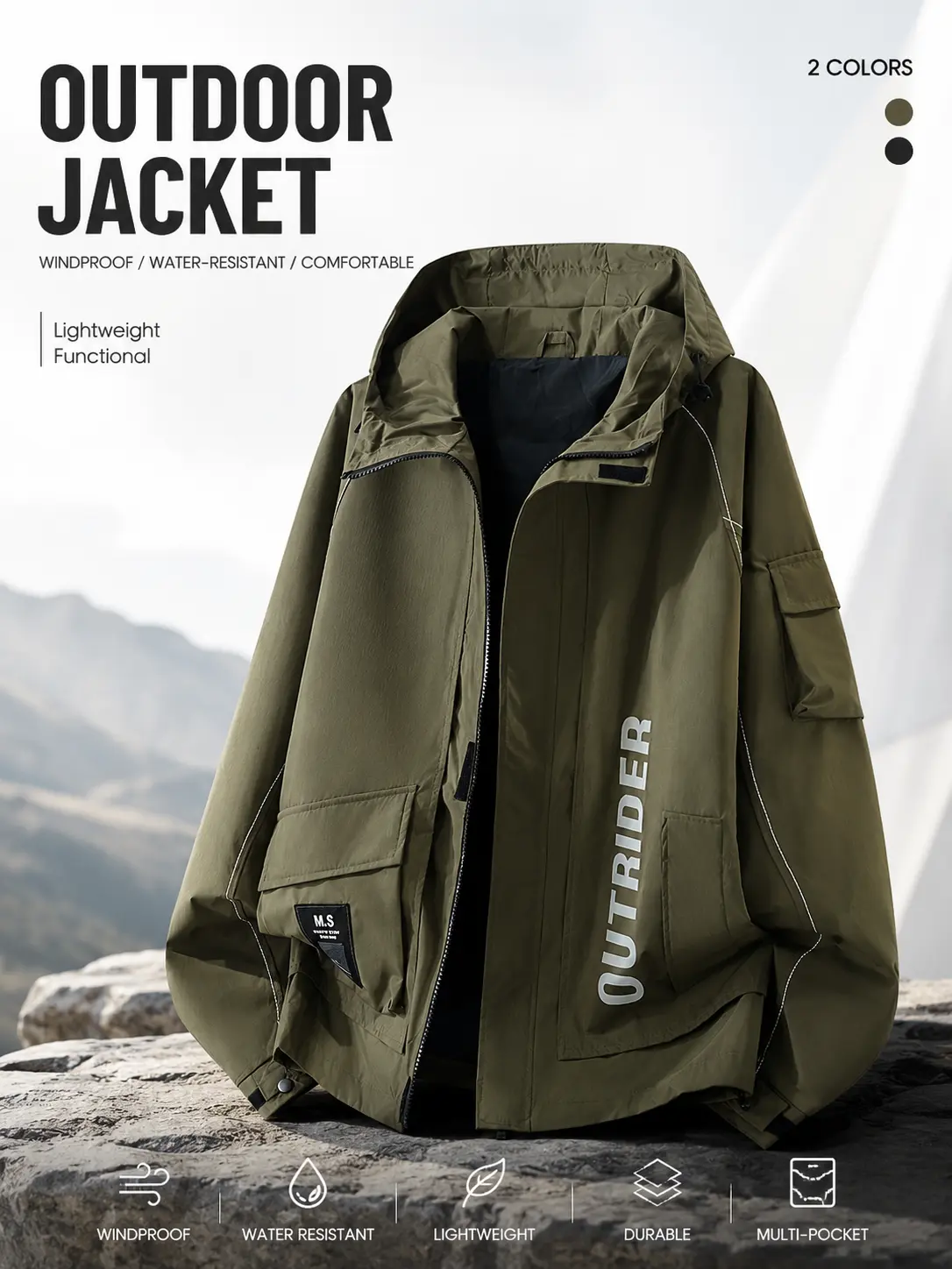 Men's hooded workwear jacket, outdoor loose fit, versatile casual lettered outerwear Coats Menswear