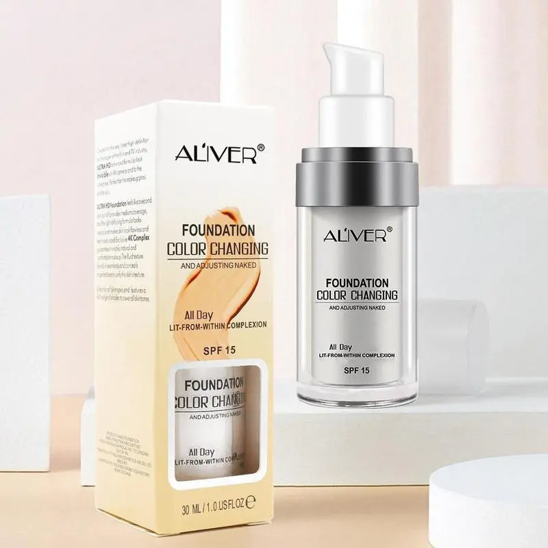 Aliver Liquid Foundation Magic Color Changing Foundation Soft Matte Long Lasting Moisturizing Makeup Base, Flawless Complexion for Men and Women, Color Correcting Balm Cosmetic, Smooth, Color Corrector Makeup