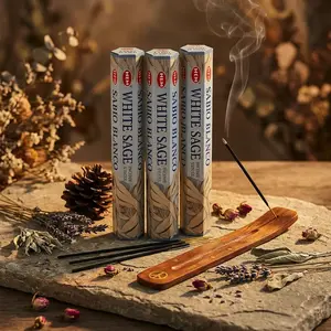Hem White Sage Incense Gift Set – 60 Sticks & Wooden Holder