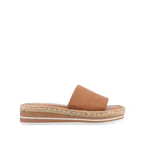 ROSEY ESPADRILLE WEDGE HEELED SLIDE SANDALS - Tan