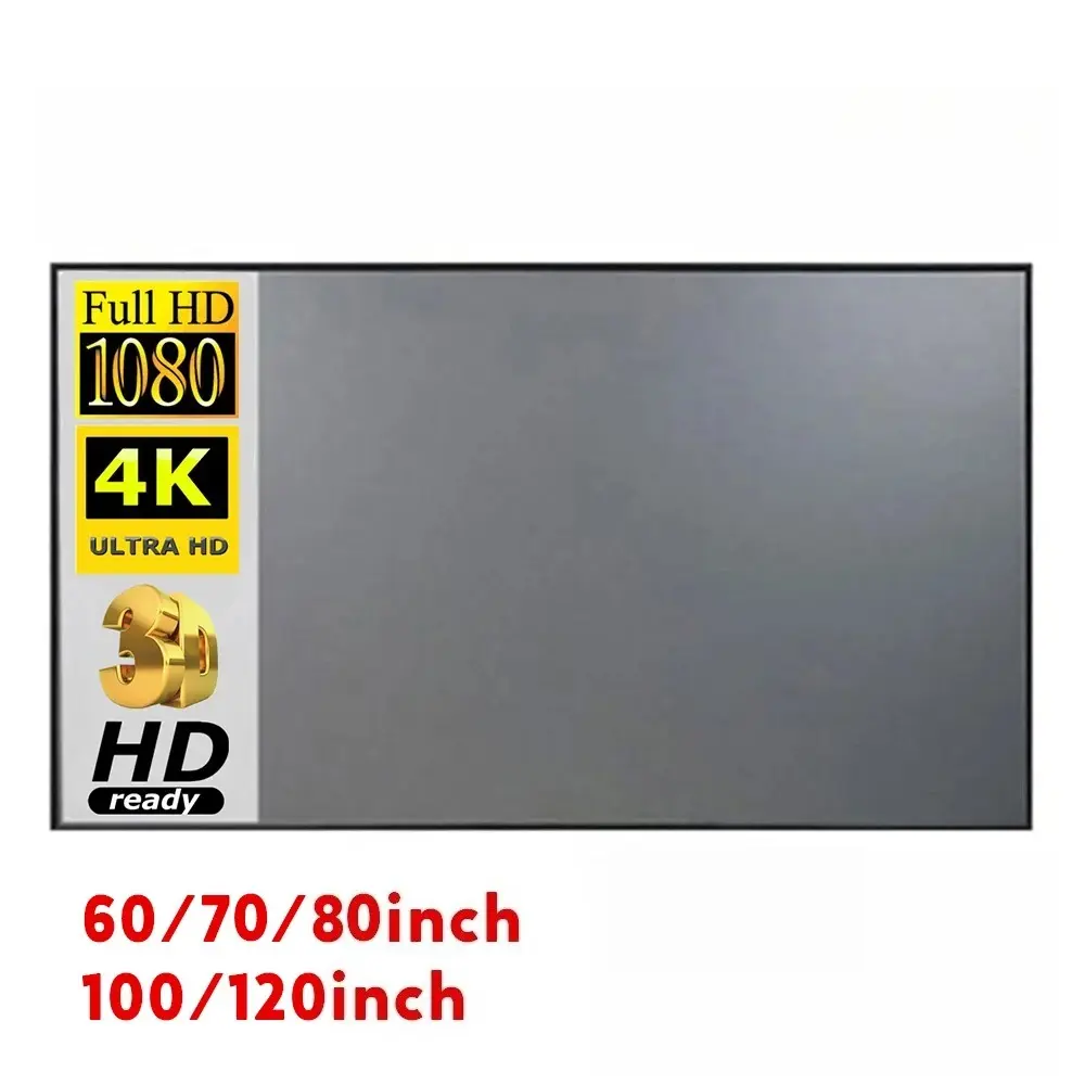 Portable Foldable Polyester Projector Screen - Grey Anti-Light Coating Simple Curtain, 60/70/80/100/120in Sizes for Home/Office LED-LCD-DLP Projectors