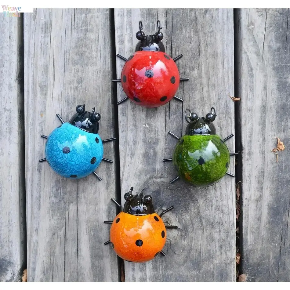 4Pcs Metal Ladybug Garden Wall Art Decor, Cute Colorful Insect Sculptures, Rustic Weatherproof Outdoor Fence Patio Yard Ornament, Waterproof Metal Bug Wall Decor for Home Lawn Backyard Farmhouse Art Decoration