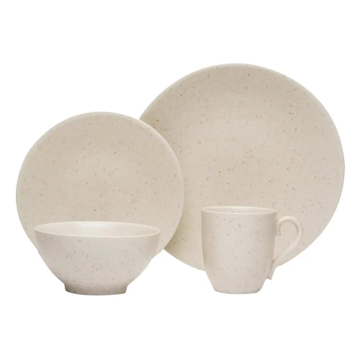 212 MAIN 16-Piece Ceramic Dinnerware Service Set - Retro Speckled Glazed Ceramic, Red Vanilla Oatmeal Stylish Tableware, 12 oz Cup, Oven-Safe for Adult Everyday Dinner Use