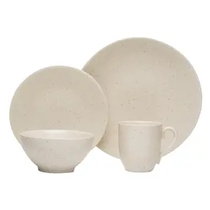 212 MAIN Stylish 16-Piece Ceramic Dinnerware Service Set - Retro Speckled Glaze, Unique Looks, Red Vanilla Oatmeal Tableware, Includes 12 oz Mugs, Oven-Safe for Dinner Use, Ceramic Dinnerware Set