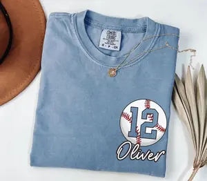 [Pls Note Custom] Comfort Colors Baseball Shirt, Personalized Baseball T-Shirt Name and Number, Sports Mom, Game Day Tee