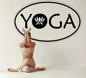 Yoga Inspired Wall Decal, Yoga word with lotus for studio, Motivational Yoga Decor, Yoga Art n013 Minimalist Smooth Decorative Stickers Mirrors