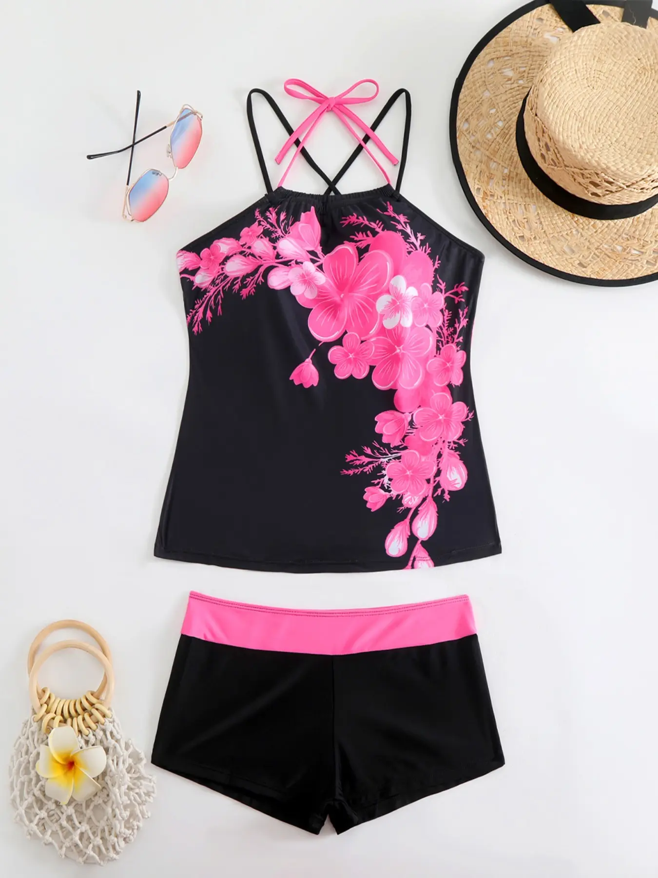 Women's Fashion Split Basque Tankini, Stylish Swimwear for Summer, Comfortable and Trendy Design, Perfect for Beach and Pool, Patterned Swimsuit, Tankini Beachwear