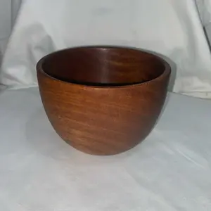 6 inch Mahogany bowl with makers mark and veneer inlay rings