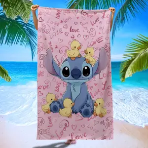 Stitch Cool Style Beach Towel, Light Blue Laugh Letter Full Print Absorbent Towel, Outdoor Essential, Reusable Superfine Fiber Quick Dry