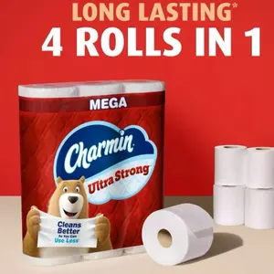 Charmin Ultra Strong Toilet Paper & Wipes - Long Lasting 4 Rolls in 1 Mega Pack - Cleans Better Uses Less Cleaning Cleaner Kitchen