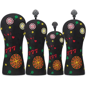 Golf Club Covers Playing Card Design, Fashionable & Durable, Fits Most Brands, 4-Piece Set for Drivers, Fairways, Hybrids, Golf Accessories