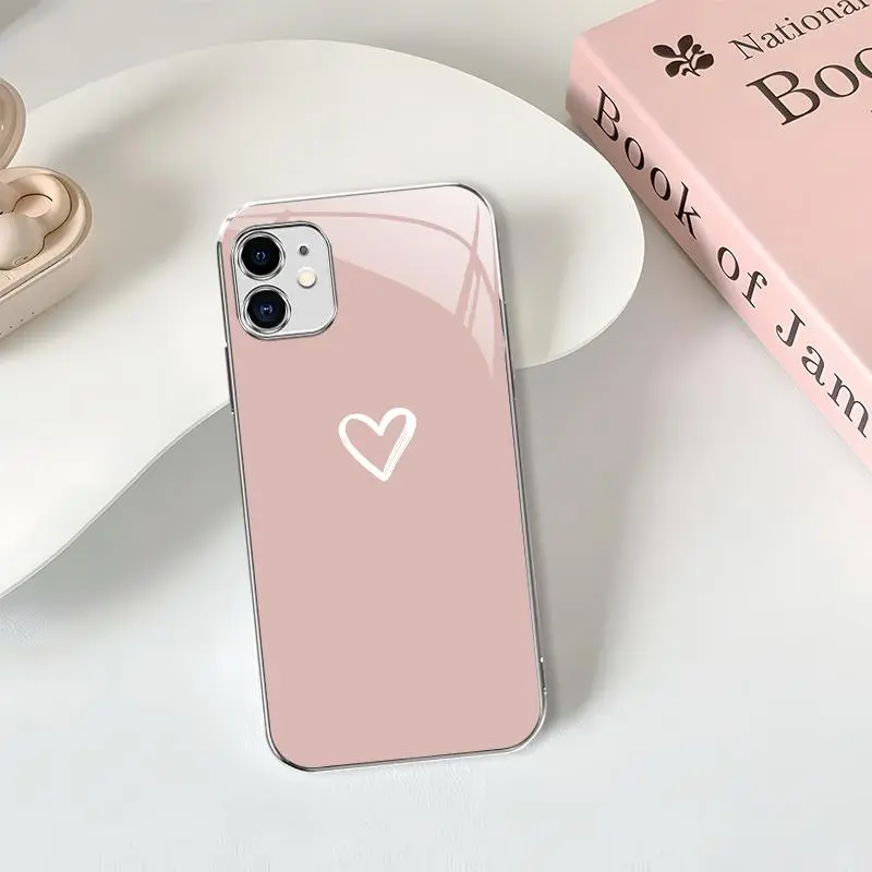 Graffiti simple love heart for【iPhone 11】light luxury glass case--975
