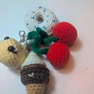 Unick Crochet Accessories Adorable Crochet Keychain with Ice Cream Donut & Cherry Charms for Summer Bag Decor