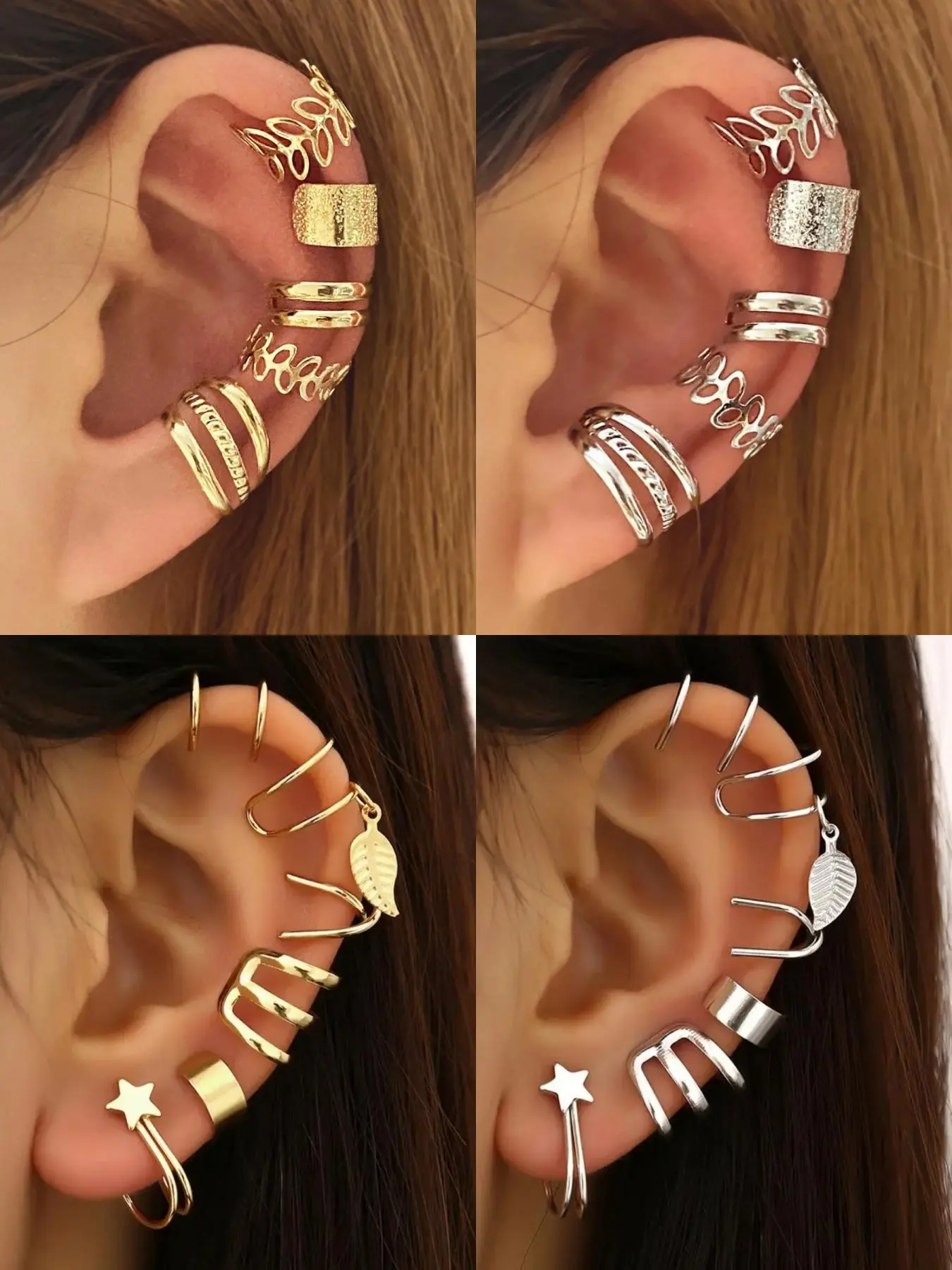 22pcs Adjustable Non-Piercing Cartilage Clip On Wrap Earcuff Earrings Set, Earring Stack, Earring Stacking Set, Stylish Fashion Accessories for Girls and Women, Perfect Gift for All Seasons