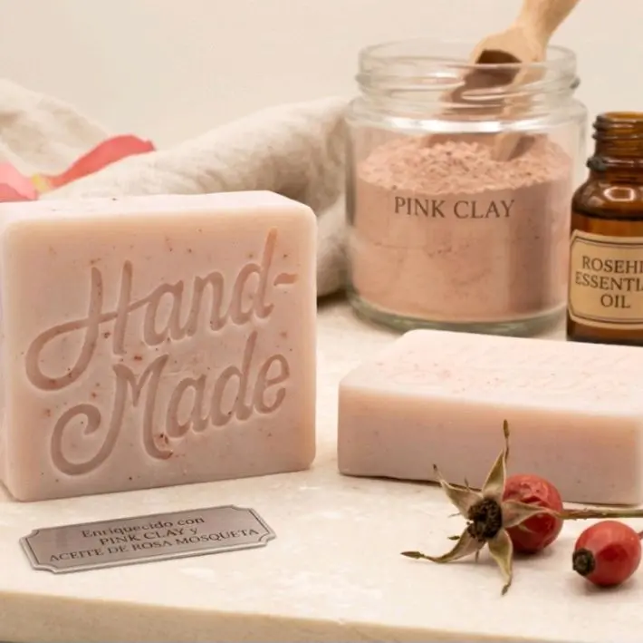 ​Pink Clay & Rosehip Artisan Soap - Handmade Goat Milk Glycerin Bar for Natural Glow 3.9 oz - Mavis Essence