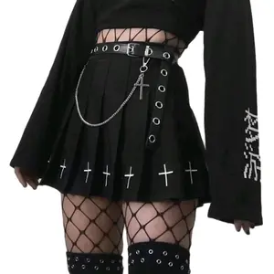 High Waisted Gothic Cross Harajuku Pleated Skirt w/ Built in Shorts
