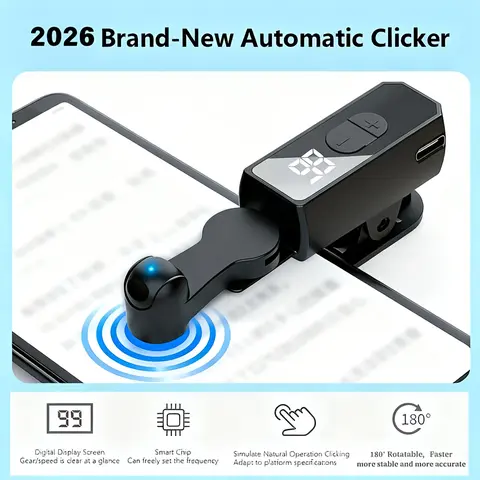 Auto Clicker for Smartphone - Rechargeable Automatic Tapper with 99 Adjustable Speeds, 180° Rotating Arm, USB-Powered Plug, Compact Portable Smart Trigger for Gaming, Live Streaming & Shopping Rewards