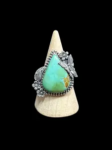 Handcrafted Kingman Turquoise Butterfly & Flower Ring - size 9