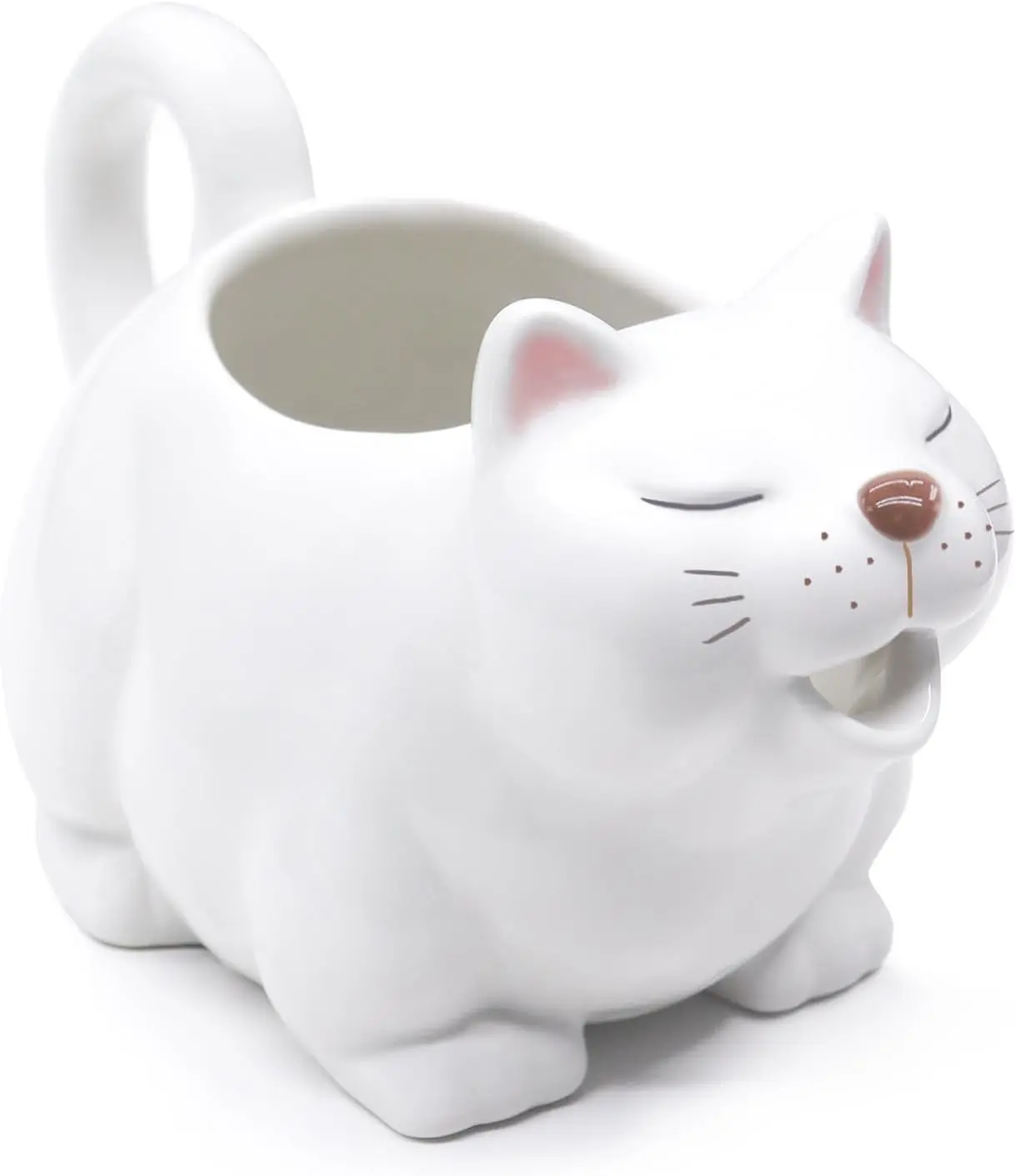 Large 23Oz Cat Gravy Boat,With Hand Painted White Fine Porcelain Saucier With Big Dripless Lip Spout For Gravy, Warming Sauces, Salad Dressings, Milk, More Microwave & Freezer Safe