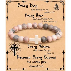 JoycuFF  , Cross Bracelets for Women, Faith Religious Easter Catholic Christian Jewelry, Meaningful Baptism Communion Confirmation Natural Stone Bracelets for Women