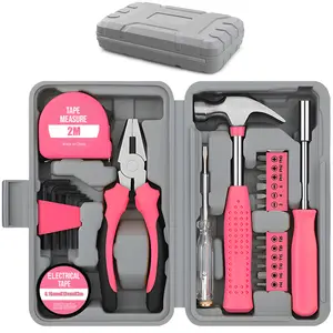 Tool Set 24pc Pink home DIY Tool Kit for Women. Small Mini Tool Box Set Comprising Starter Basic Ladies Tool