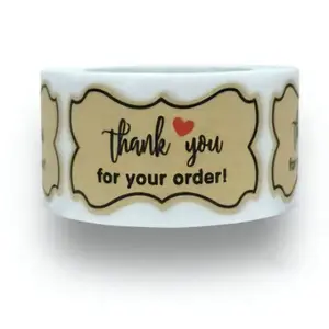Thank You Stickers 1.5x2 Inch 260 Count Per Roll Rectangle Kraft Brown Shipping Supplies