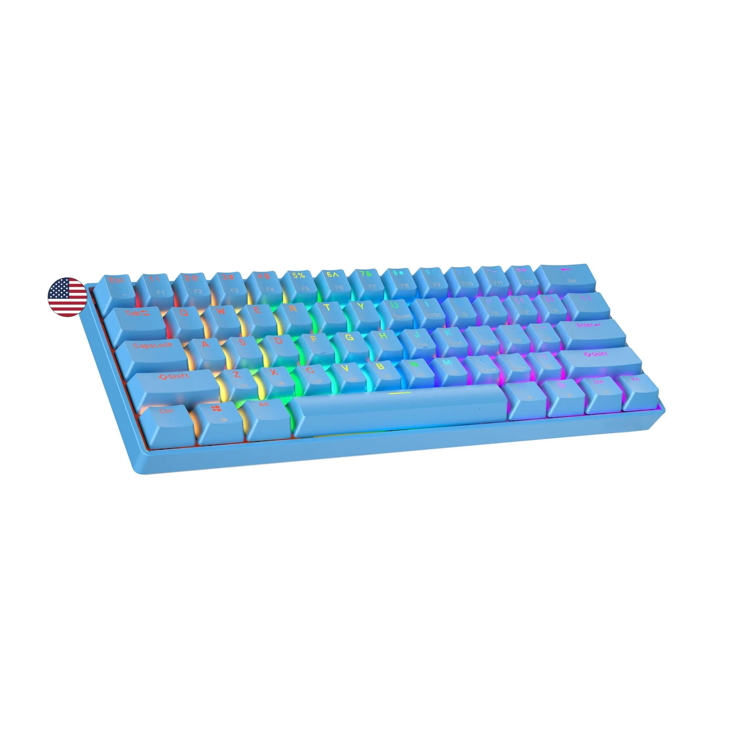 Gk61 60% | Hot Swappable Mechanical Gaming 61 Keys Multi Color Rgb Led Backlit For Pc/mac Gamer Ansi Layout (blue  Red)