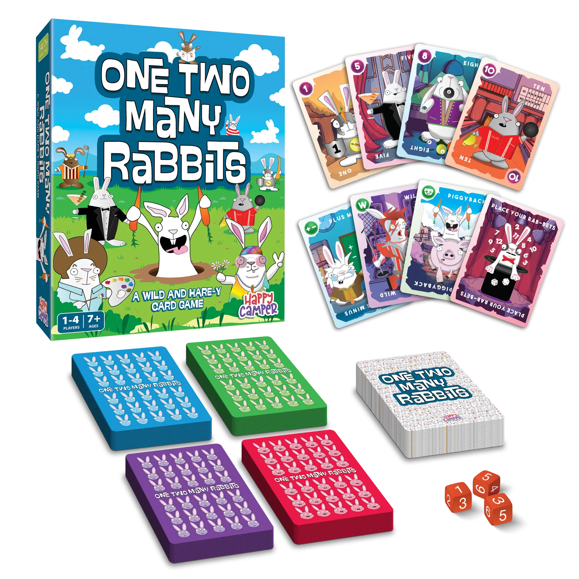 One Two Many Rabbits -Shut the Box Card Game for 1-4 players Ages 7+