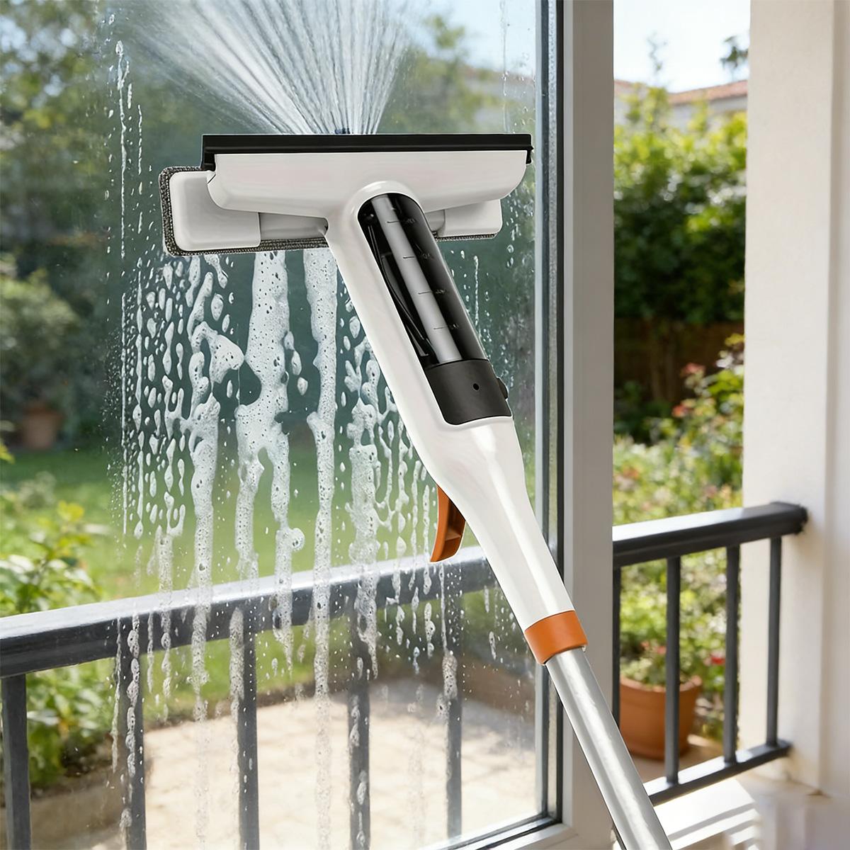 3-in-1 Glass Cleaning Kit – Durable Metal Pole, Silicone Scraper & Water Spray Wand, Ergonomic Easy-Grip Handle, 122cm Extendable Pole, Streak-Free Cleaning for High Windows, Shower Doors & Car Windshields