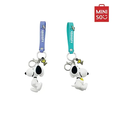 Miniso Snoopy Summer Travel Collection PVC/Zinc Keychain - 4.7" Size (Approx 4.7") Cartoon Bag Charm with 2 Designs (Walking, Sitting Pendants), for Keys/Backpacks, Birthday Gift for Fans