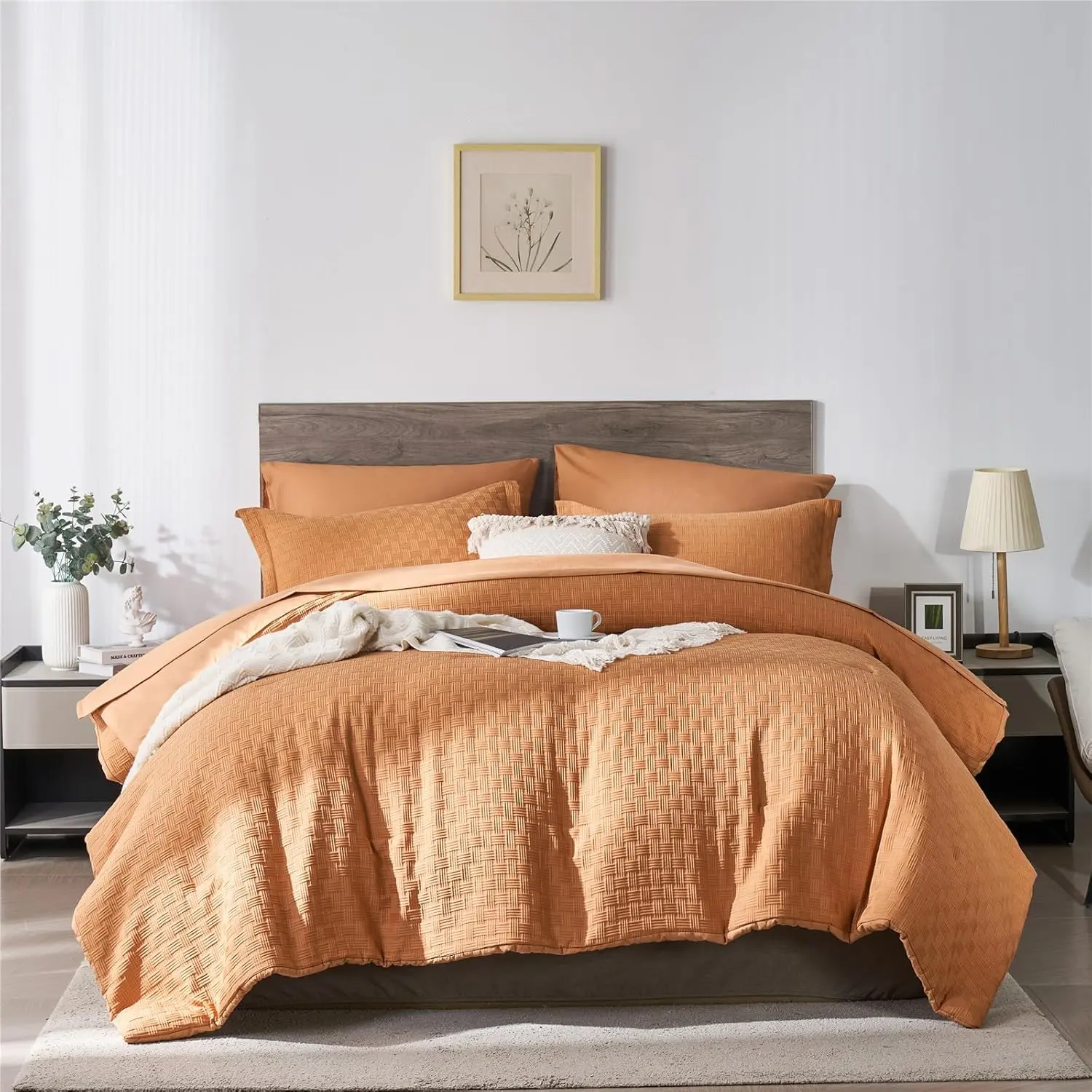Queen Size Pumpkin Geometric Jacquard Woven Comforter - Soft Knitted Microfibre Waffle Texture, Warm Polyester Material, Machine Washable, Thoughtful Gift Option (1-Piece Set)