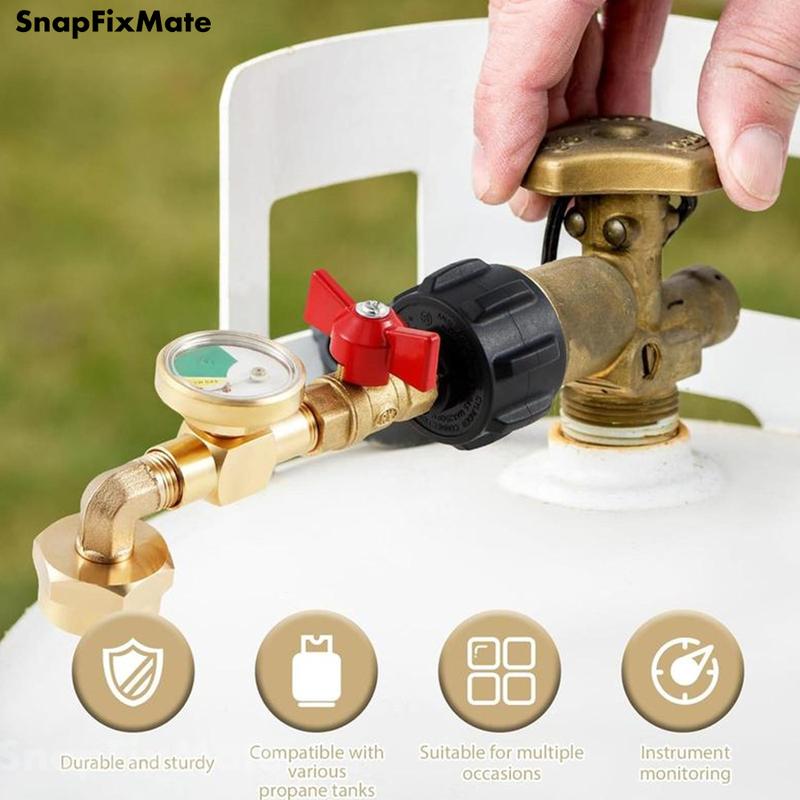 Propane Refill Adapter with Valve & Gauge, Gas Cylinder Filling Connector with Glow In The Dark Meter, Snapfixmate Ball Valve Gas Tank Gas Connector, Gas Cylinder Accessories, Christmas gifts, TikTokShopBlackFriday