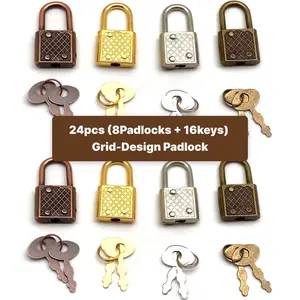 4 Color 8 Sets Vintage Mini Padlocks with Dual Keys, Diamond Pattern, Non-slip and Elegant Embossed Grid, Sophisticated Retro Aesthetic, Perfect for Journals Jewelry Boxes Craft DIY, Ideal for Weddings and Parties