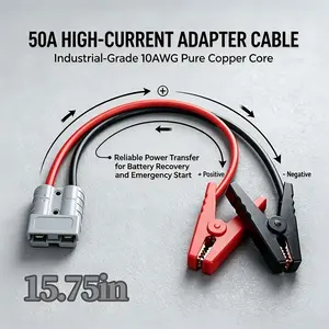 10AWG 15.75 Inch Anderson 50A Connector to Alligator Clips Battery Cable, Heavy-Duty Battery Charging Wire Clamp, Replacement Part for Cars, Motorcycles, Golf Carts, and Forklift Power Systems.