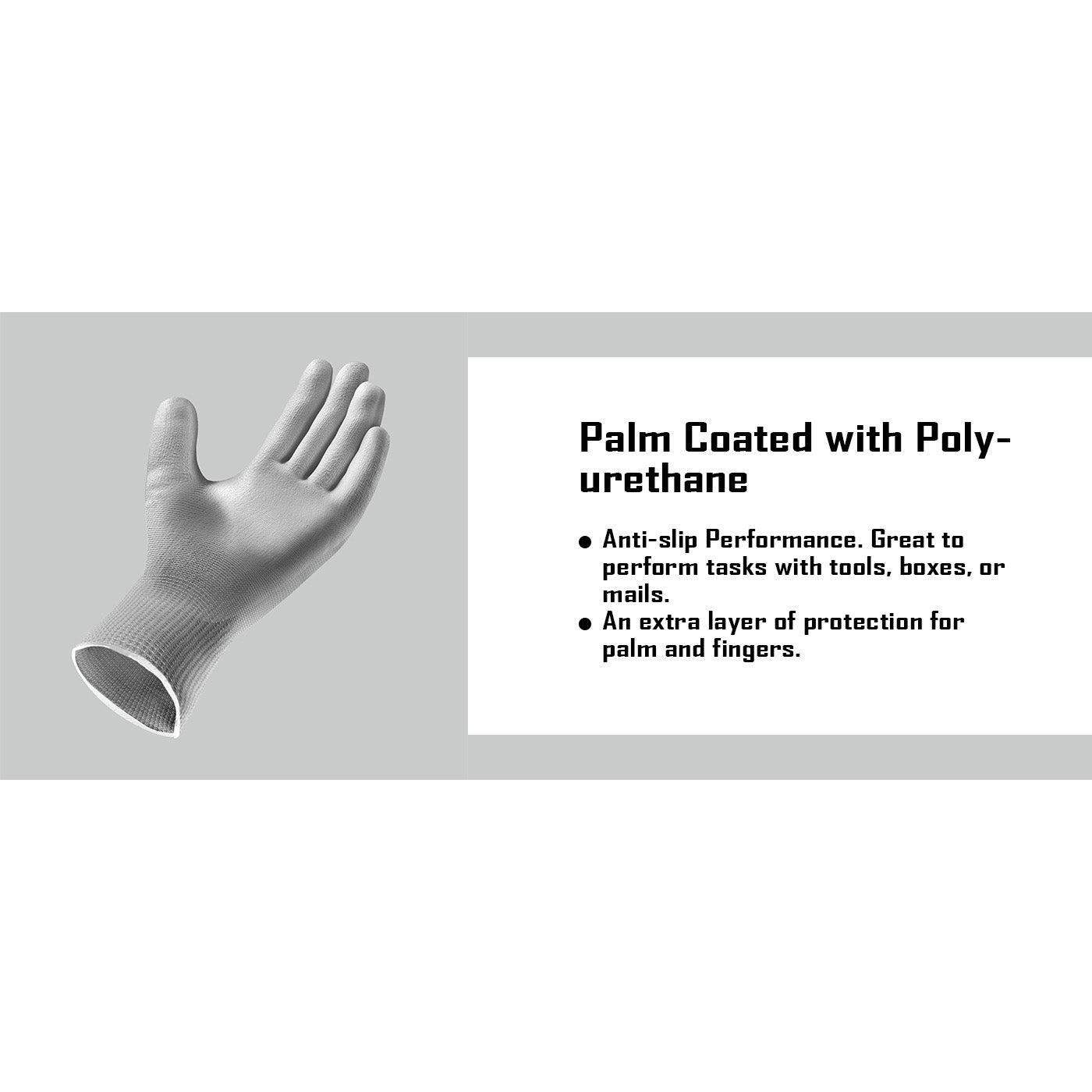 COOLJOB 12/60/120 Pairs Safety Work Gloves Pack Bulk with Grip PU Coating（Grey）