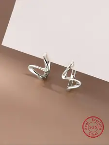 925 Sterling Silver Fashionable Elegant Geometric Wavy Ear Hoops Earrings, Elegant Minimalist Earrings, Fashion Jewelry for Party, Daily Clothing Decor, Trendy Jewelry for Birthday Gift