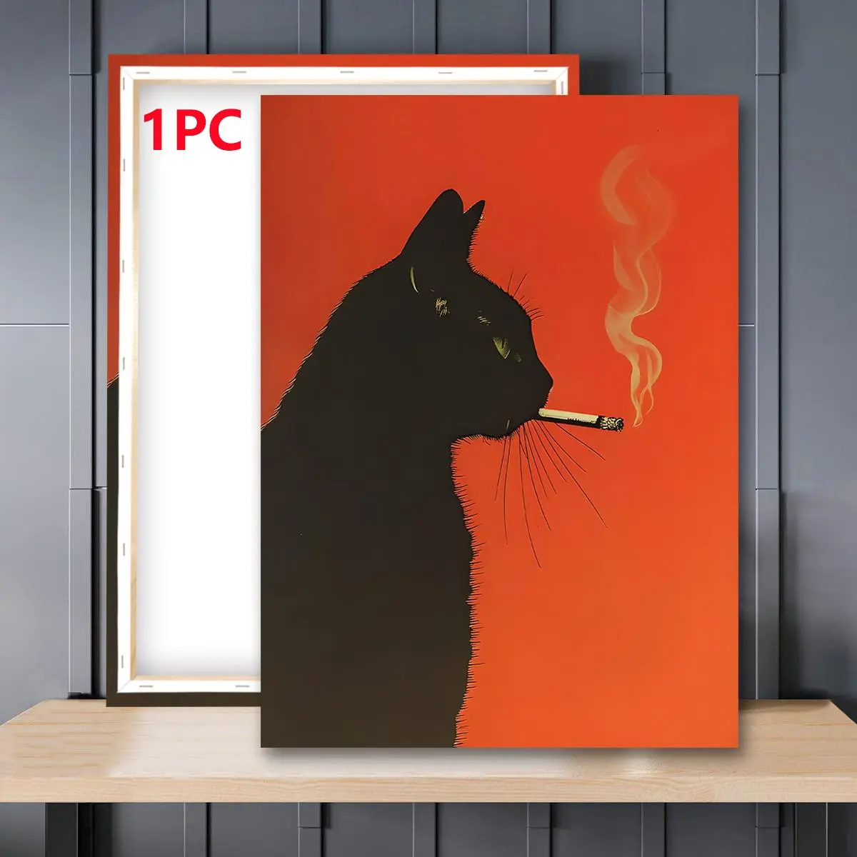 1pc Wooden Framed, Black Cat Smoking a Cigarette Vintage Poster, Art Retro  Whimsical Print, Funny Print