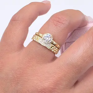 Xuping Stackable Engagement Ring for Female, Gold-Plated Metal Coating, Brilliant Stone Design, Feminine Elegance, Timeless Style for Special Occasions or Meaningful Gifts