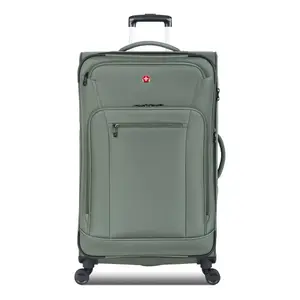 SWISSGEAR Zurich Softside Large Checked Spinner Suitcase - Green: Tear-Resistant, 8 Wheels