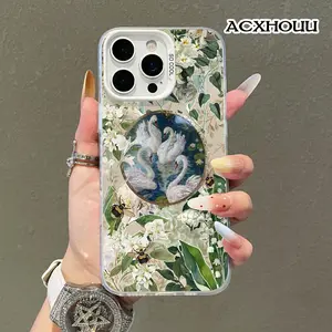 Softcase for iPhone 17 16 E Pro Max 15 Plus 14 13 12 11 XS XR Swans & Blooms Coquette Pastel Design Shockproof Lightweight Protective Case