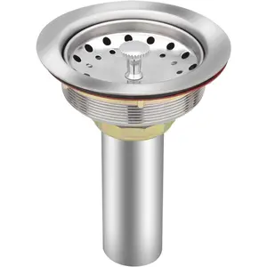 Kitchen Sink Drain Kit for Standard 3-1/2 inch Drain - Fit 1-1/2 inch Pipe - Stainless Steel Basket with Knob - Rubber Stopper Bottom - 3.5" Kitchen Sink Drain Strainer Replacement Kit