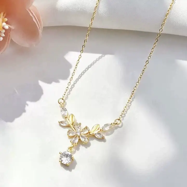 Elegant Crystal Flower Branch Gold Choker, Delicate Sparkling Neck Jewelry, Thoughtful Gift Filled With Soft Wishes for Her